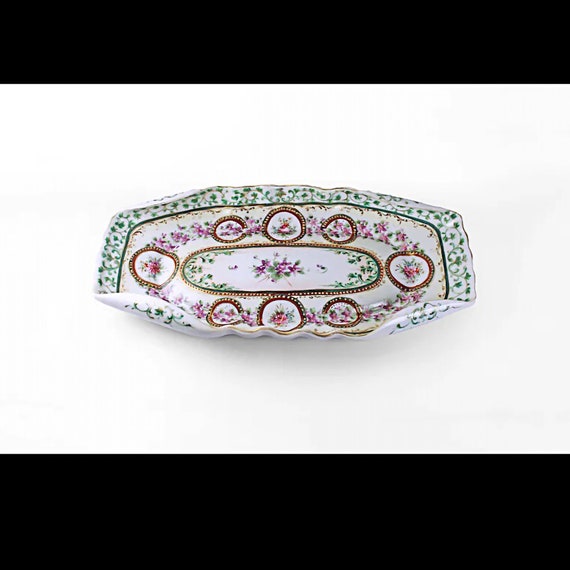 Folded Edge Bread Tray, Relish Tray, Moriage Style, Floral, 12 Inch