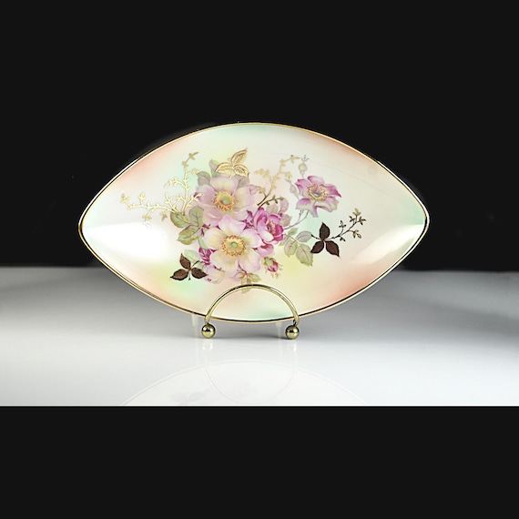 Schumann Arzberg Bavaria Wild Rose Dish, German Porcelain, Candy Relish Bowl, Gold Trim