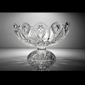 EAPG Compote Bowl, Ohio Flint Glass, Pressed Glass, Diamond Pattern, 1890s, Pedestal Bowl, Centerpiece, Fruit Bowl