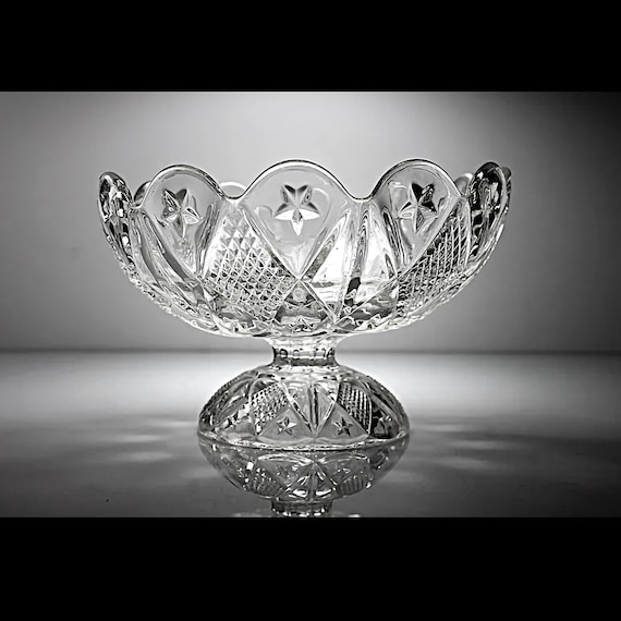 EAPG Compote Bowl, Ohio Flint Glass, Pressed Glass, Diamond Pattern, 1890s, Pedestal Bowl, Centerpiece, Fruit Bowl