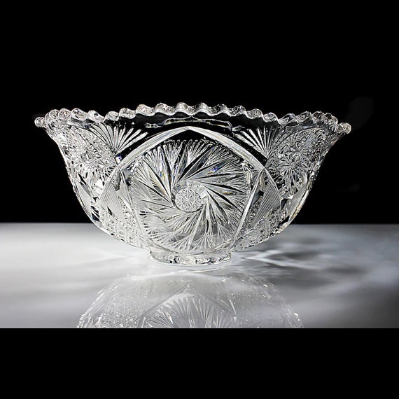 Antique EAPG Punch Bowl, Centerpiece, Large Bowl, Pressed Glass, Pinwheel, 4 Quart