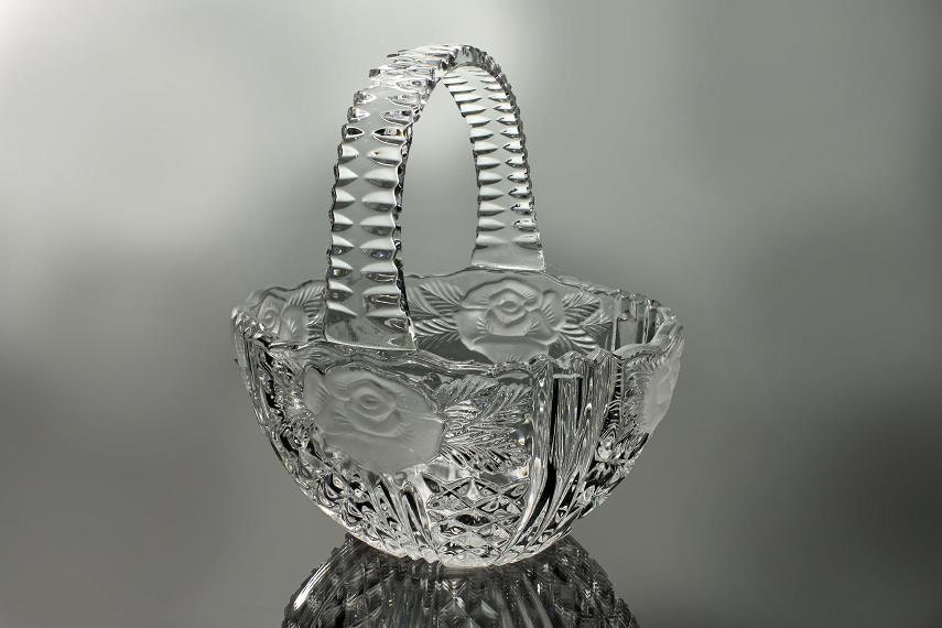 Crystal Basket, Crystal Clear Industries, Dorsette Pattern, Frosted
