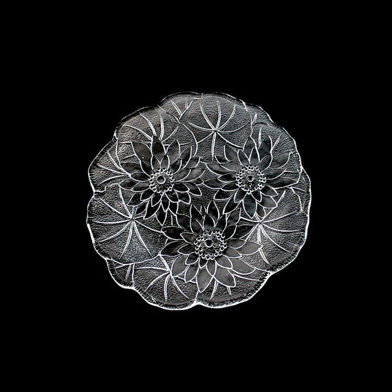 Salad Plate, Indiana Glass, Lily Pons Clear, Embossed Floral, 8 Inch