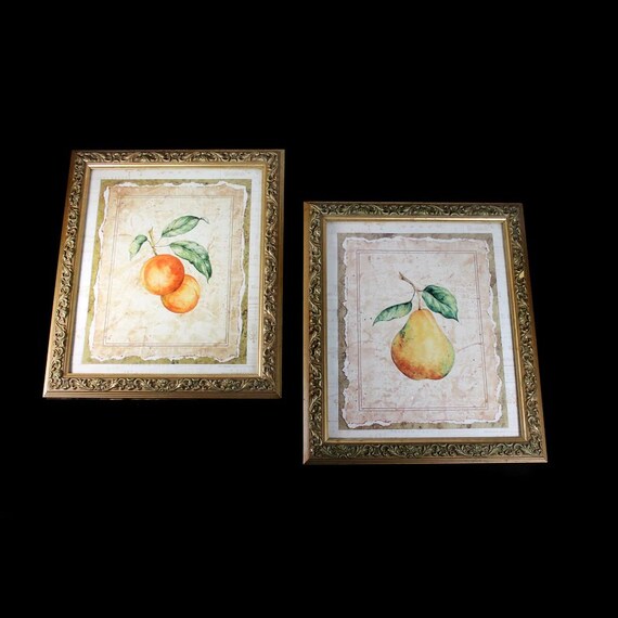 Fruit Framed Prints, Peaches and Pear, Art Prints, Fine Art, Home Decor, Set of 2, Kitchen Decor