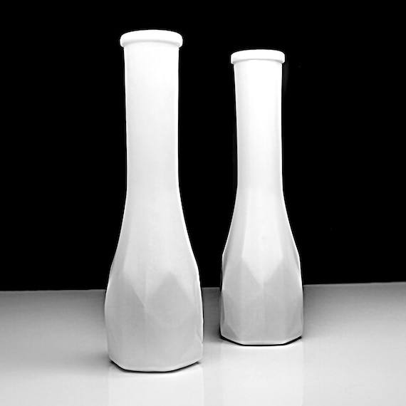 Milk Glass Bud Vases, E. O. Brody, 9 Inch, Set of 2, Wedding Decor