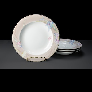 Cuencos para sopa con borde, Mikasa, Charisma Beige, porcelana marfil fina, floral, juego de 4, descatalogado