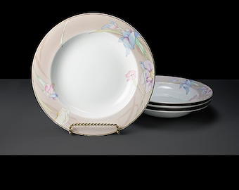 Rim Soup Bowls, Mikasa, Charisma Beige, Fine Ivory China, Floral, Set of 4, Discontinued