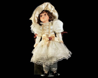 Porcelain Doll, Seymour Mann, Connoisseur Collection, Consuela, Victorian Doll, White Dress, Hand Painted, Tags Attached, 16 Inches