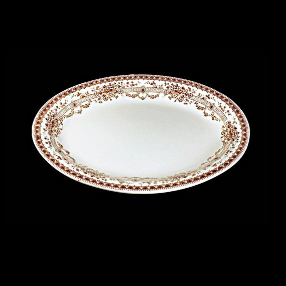 Antique Platter, F Winkle Co, Colonial Pottery, Blenheim, Stoke England, White and Brown, Earthenware