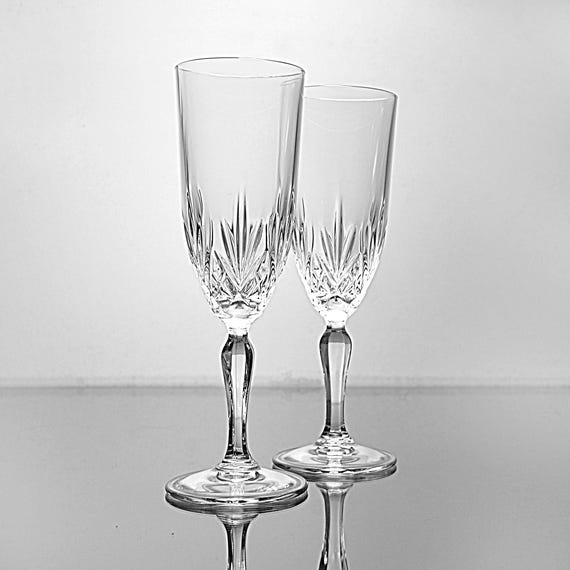 Vintage Crystal Champagne Flutes, Set of 2, Toasting Glasses, Elegant Stemware