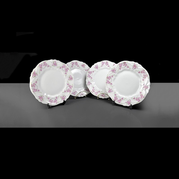 Antique Salad Plates, Carl Tielsch, Altwasser German Porcelain, Pink Rose Garland