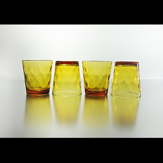 Hazel Atlas Eldorado Gold Rock Glasses - 1960s Set of 4 - Retro Amber Tumblers - 8 Ounce
