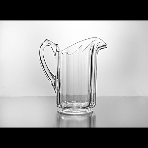 Antique Uranium Glass Paneled Water Pitcher – 48 oz Hand-Blown Elegant Glass, Glows Under Blacklight, Clear & Polished, Early 1900s