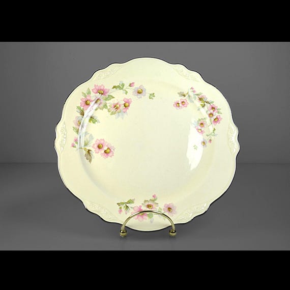 Homer Laughlin Virginia Rose Luncheon Plate, Pink Floral, Platinum Trim