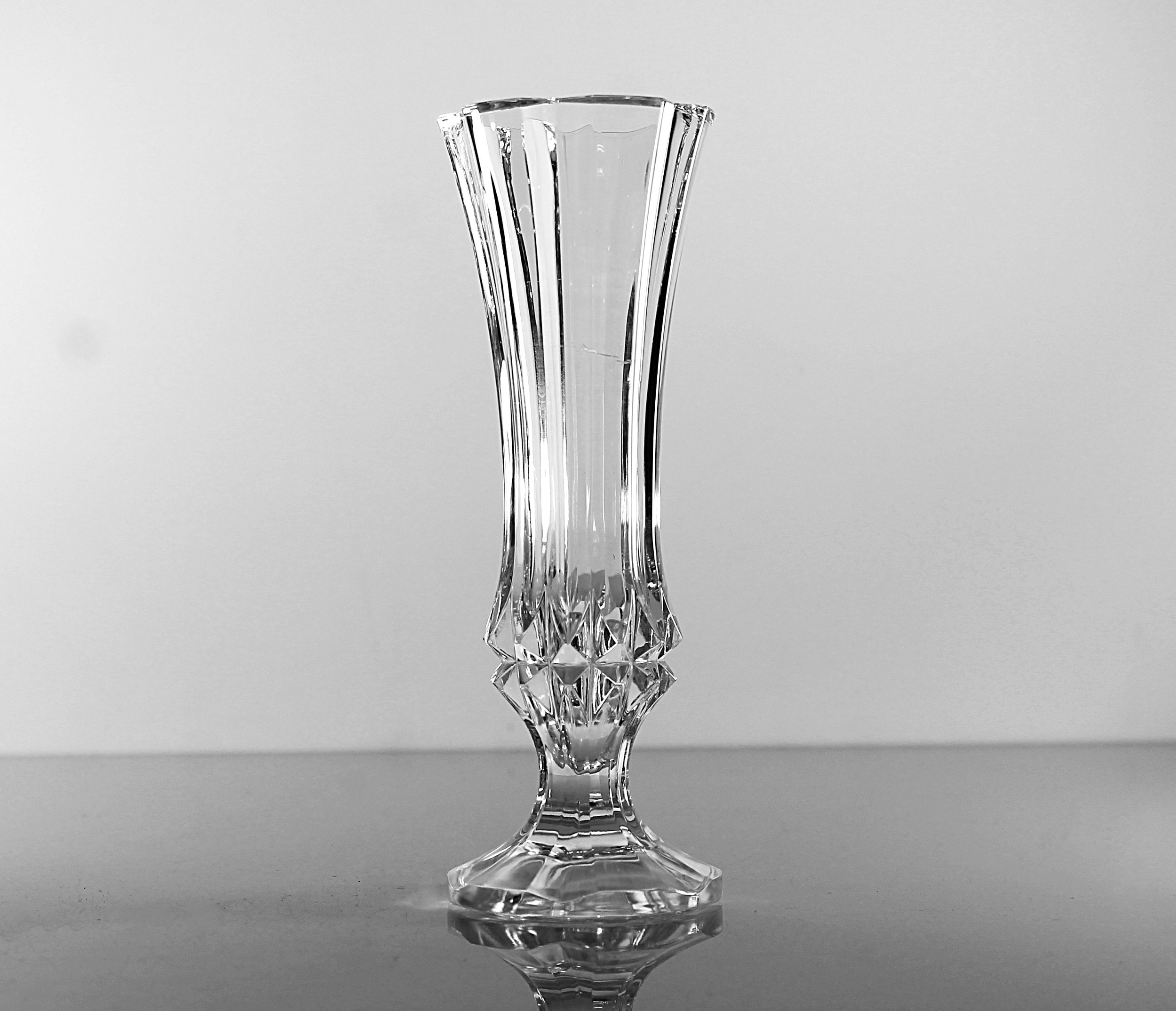 Crystal Footed Vase, Cristal D'ArquesDurand, Bonneval, Vertical and Diamond Cut, Leaded Crystal