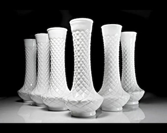 Jarrones de vidrio de leche, patrón de diamantes, 9 pulgadas, juego de 6, decoración de bodas