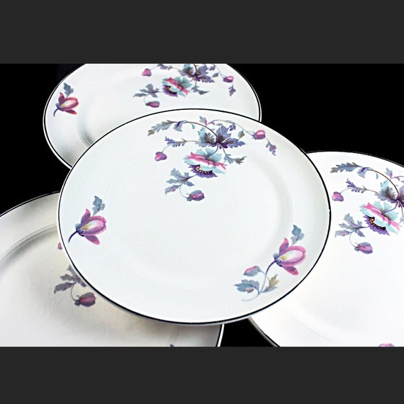 Bread and Butter Plates, Symphony by Salem, Platinum Gold, Floral Pattern, Set of 4, Porcelain