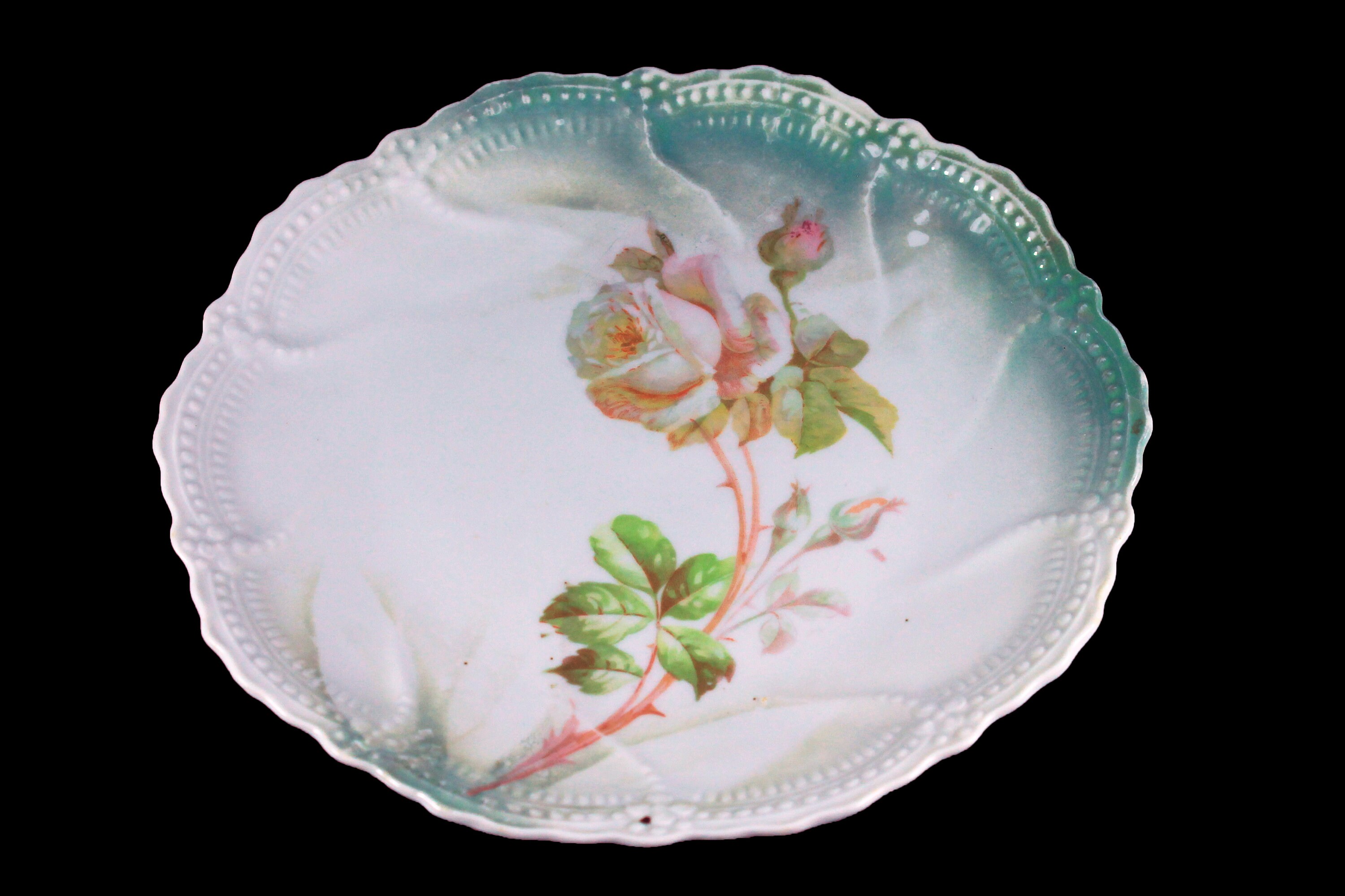 Antique Plate, Leuchtenburg China, White Rose, Circa 1910, Collectible