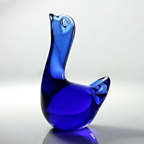 Blue Swan Paperweight, Art Glass, Figurine, Collectible