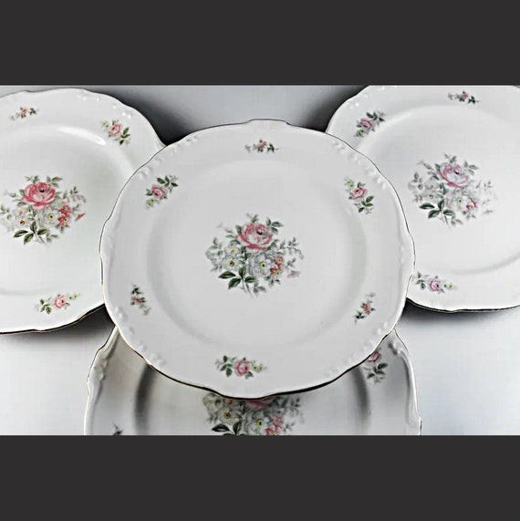 Salad Plates, Crest Wood, Georgian Rose, Pink Floral, Set of 4