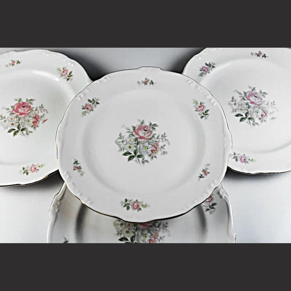 Salad Plates, Crest Wood, Georgian Rose, Pink Floral, Set of 4