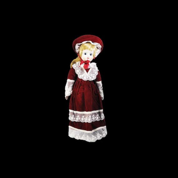 Albert Price 18-Inch Porcelain Doll in Red Velvet Dress - Victorian Style Collectible