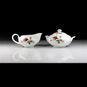 Sugar Bowl and Creamer, Sango Japan, Moss Rose, Red Floral, Dinnerware, Fine China