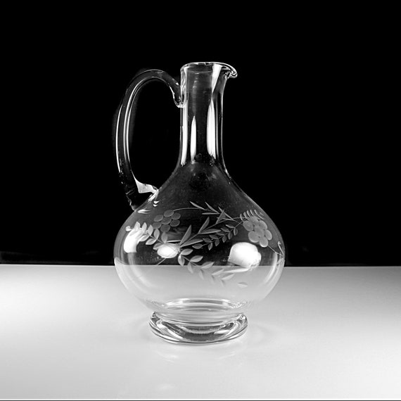 Etched Floral Decanter, 10 Inch, Clear Glass, Barware, 60 Ounce