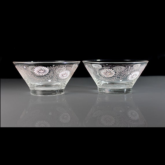 Fruit Bowls, Todd Glass, Set of 2, Daisy Design, Dessert Bowls