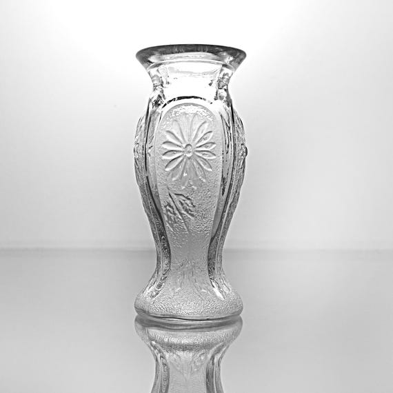 Mid-Century Pressed Glass Flower Vase with Daisy Pattern, Clear Glass