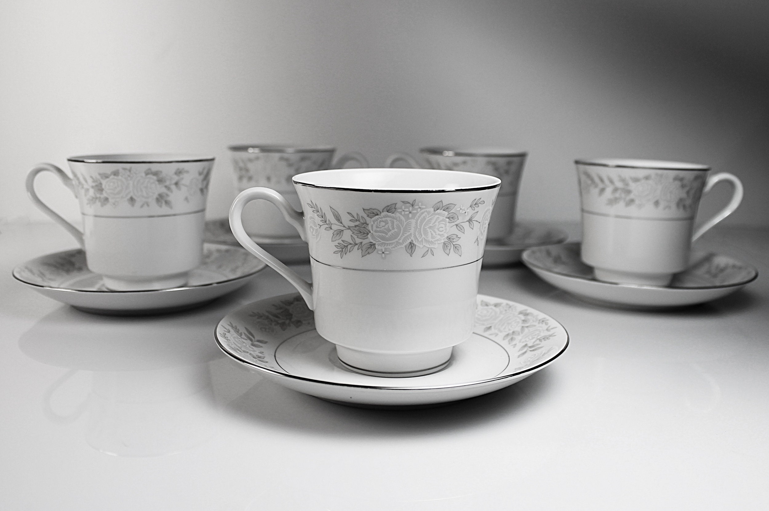 Cups and Saucers, Fine China of Japan, Adele, Floral, Set of 5