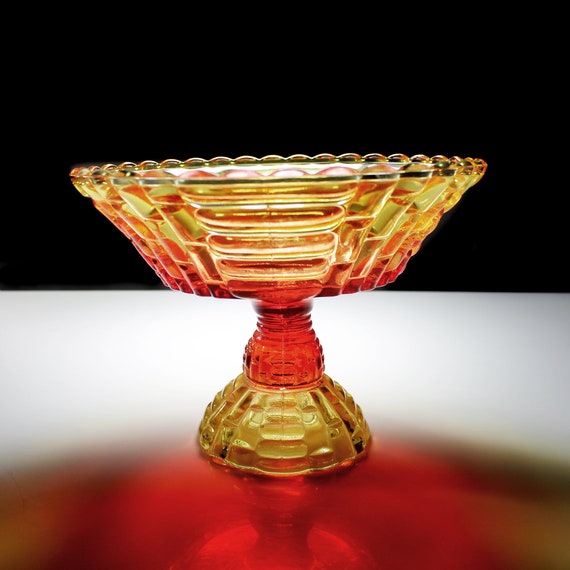 Fruit Bowl, Compote, Jeannette Glass, Louisa Amberina, Carnival, Pedestal Bowl, Centerpiece