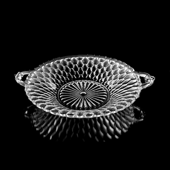 Relish Dish, Indiana Glass, Honeycomb Clear, Handled Bowl, Pressed Glass, Serving Bowl