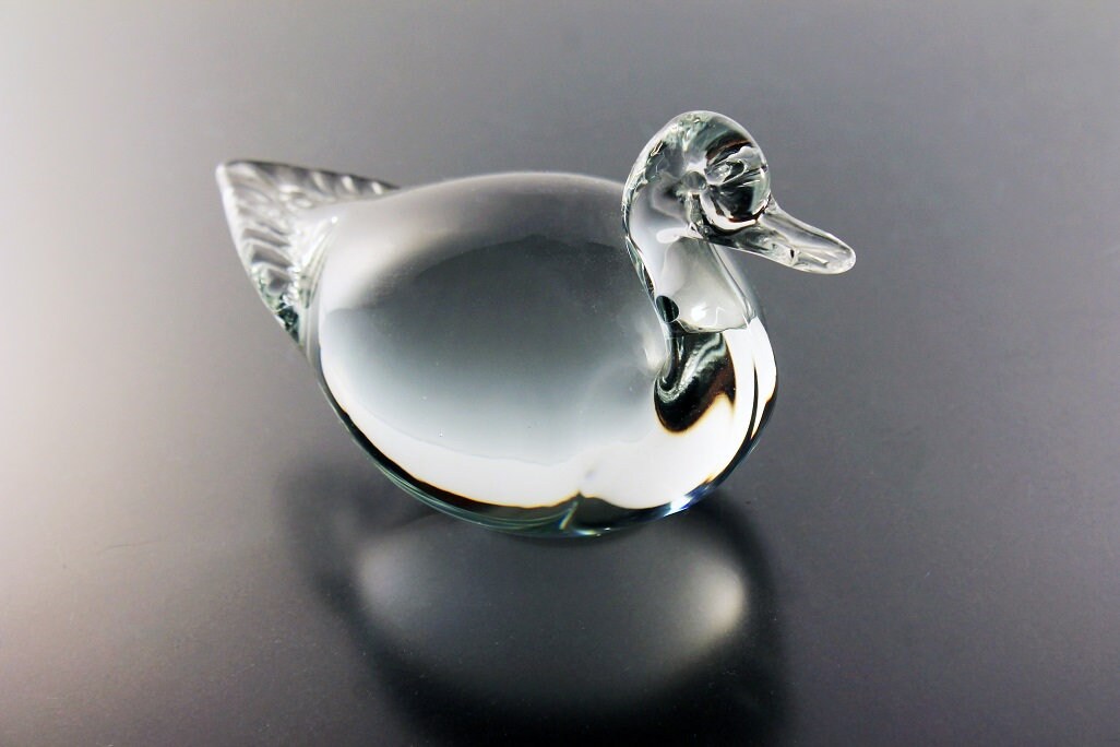 Art Glass, Mallard Duck, Paperweight, Clear Glass, Heavy Glass, Figurine, Collectible