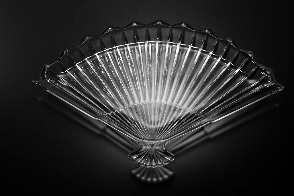 Fan Shaped Tray, Wright Glass, Ribbed Pattern, Pressed Glass, Serving