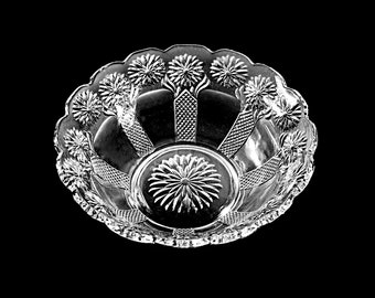 Antique EAPG Bowl, Lancaster, Diamond Point and Daisy, Footed Bowl, Serving Bowl, 8 Inch