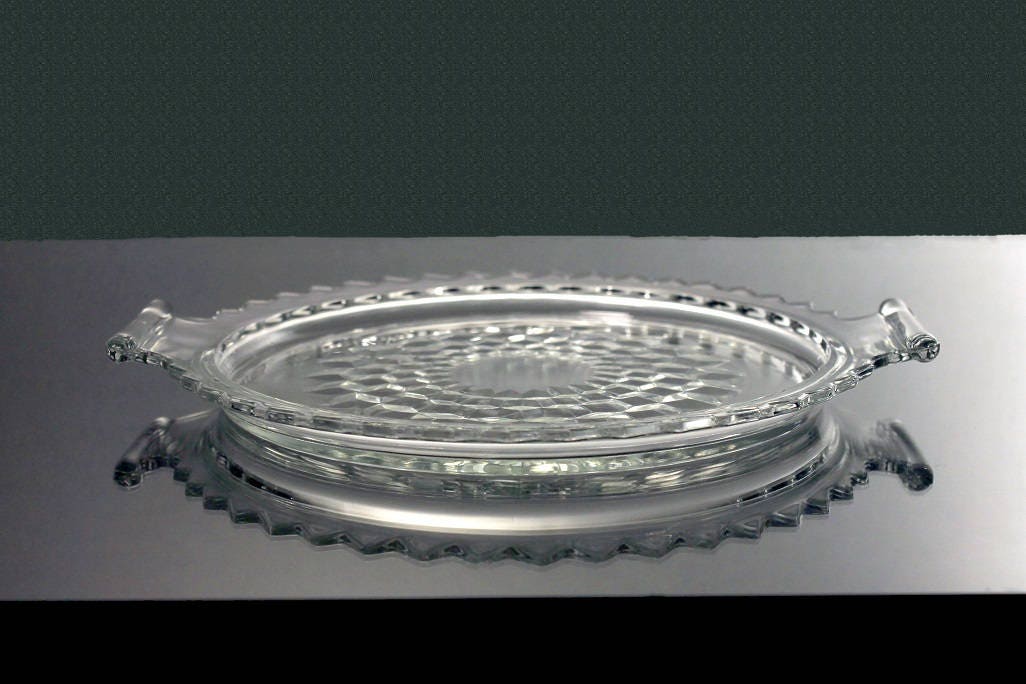 Handled Tray, Glass, Cube Clear, Clear Depression Glass
