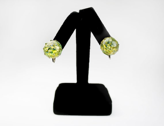 Dichroic Glass Earrings, Screw Back, Yellow/Green… - image 4