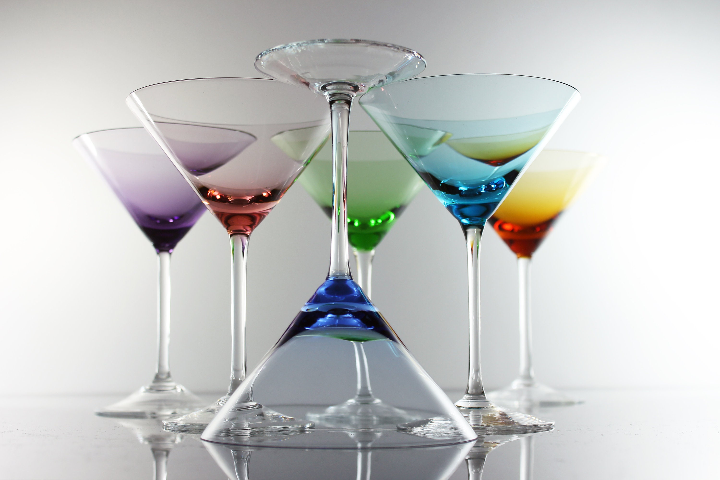 Crystal Martini Glasses Colored - Set of 4 - Stemmed Multi-Color