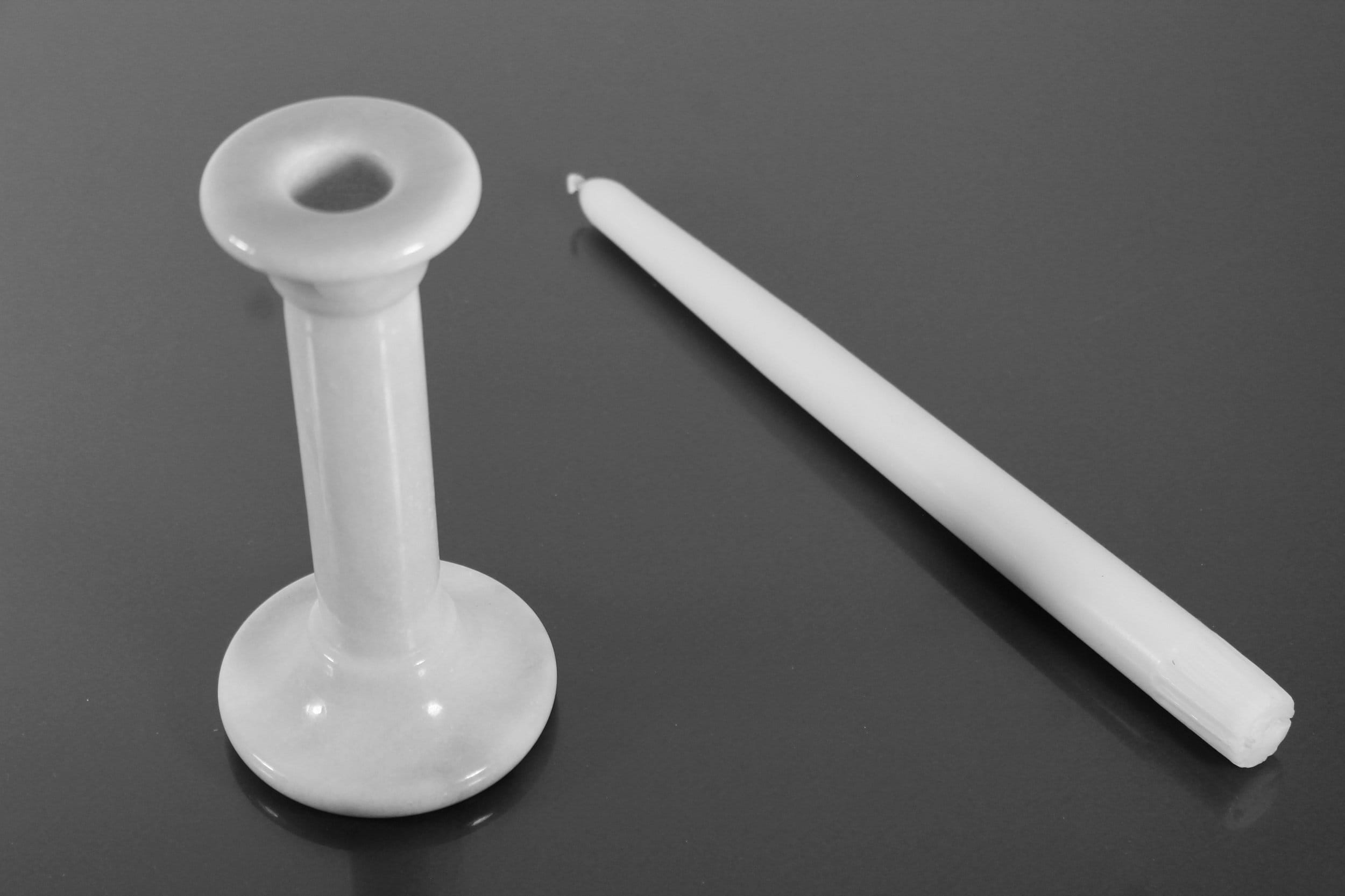 Marble Pillar Candlestick, 6 Inch, Candle Holder, White Taper Candle