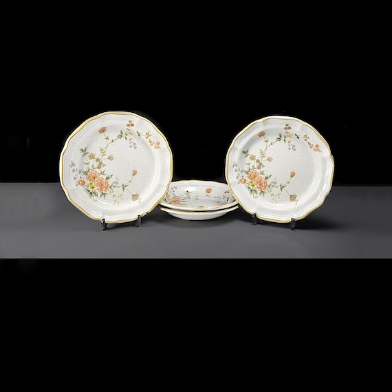 Salad Plates Set of 4 - Mikasa Garden Club Silk Bouquet, Discontinued Stoneware Floral Design
