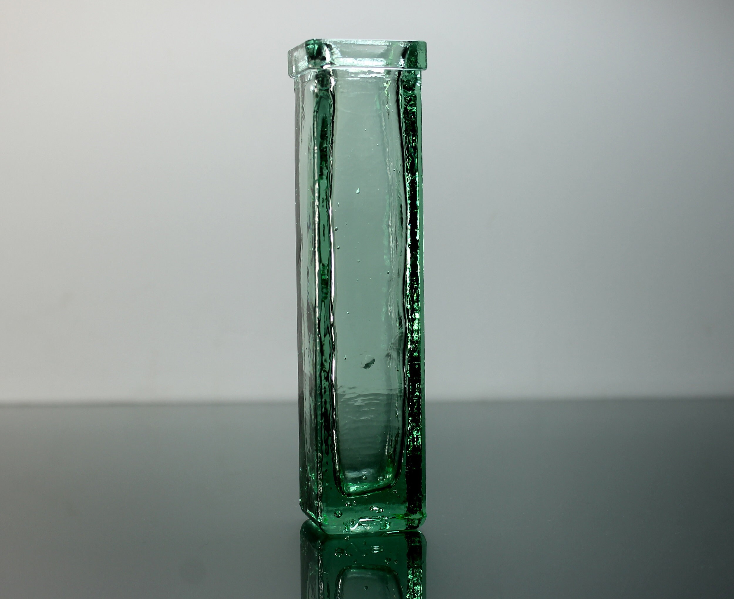 Hand Blown Bud Vase, Green Glass, 6 Inch, Art Glass