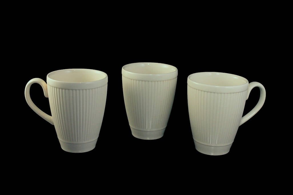 Mugs, Wedgwood, Windsor, Set of 3, Ribs and Dots, Cream Colored, Made