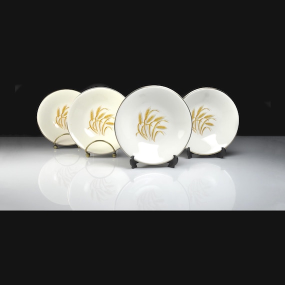 Vintage Homer Laughlin Golden Wheat Fruit Bowls, Set of 4, 22K Gold Trim