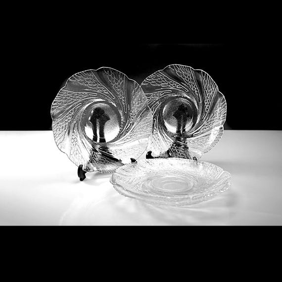 Glass Saucers, Indonesia KIG, Serene Pattern, Dessert Plates, Set of 4