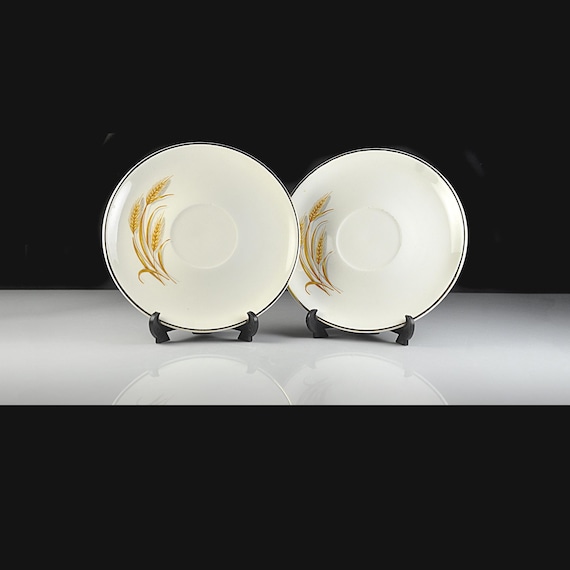 Vintage Homer Laughlin Golden Wheat Saucers, Set of 2, 22K Gold Wheat Pattern