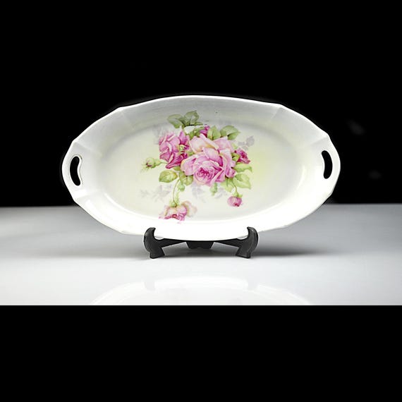 Moulin des Loups French China Tray with Pink Roses, Small Bonbon or Vanity Dish