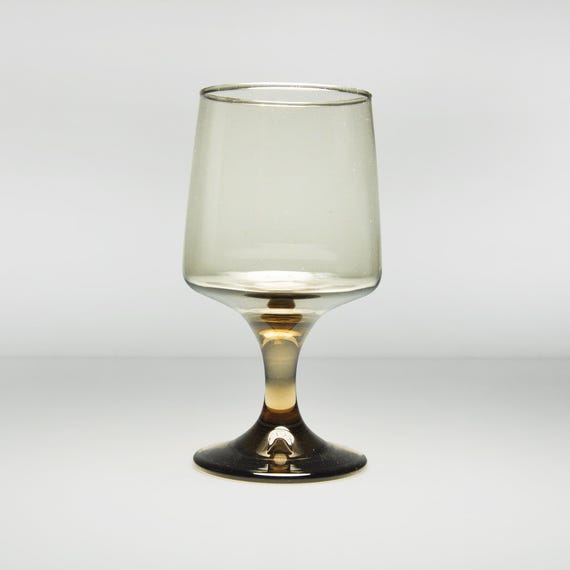 Libbey Tawny Accent Water Goblet - Retro Smoky Brown Stemware - Midcentury Glass