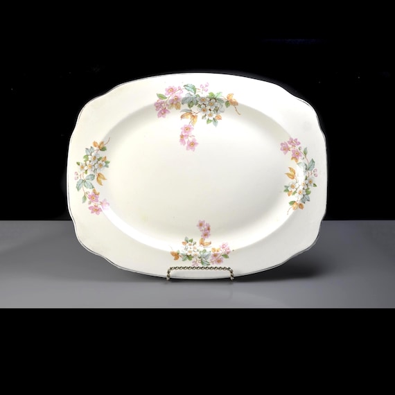 Antique Regina Floral Serving Platter Gold Trim 1920s