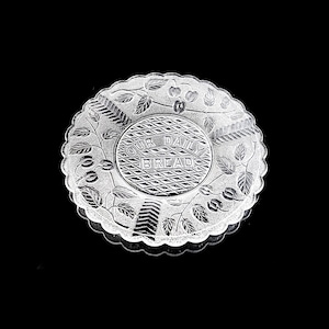EAPG “Our Daily Bread” Plate – Ohio Flint Glass Stippled Cherry Pattern – 9 Inch Religious Bread Plate – 1894 Antique Pressed Glass